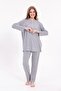 Women's Gray Plus Size Cotton Button down Pajama Set - 4
