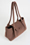 Women's Saray Acı Brown 3-Compartment Lined Snap Closure Suede Handbag and Shoulder Bag - 4