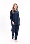 Women's Navy Blue Plus Size Cotton Button down Pajama Set - 5