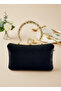 Black Gold Pearl and Crystal Embroidered Glitter Satin Evening Dress Bag - 4