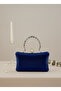Navy Blue Pearl and Crystal Embroidered Glitter Satin Evening Dress Bag - 3