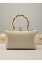 Ten Gold Pearl and Crystal Embroidered Glitter Satin Evening Dress Bag - 3