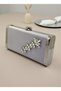 Silver Gray Complete Metal Frame and Crystal Embroidered Glitter Satin Evening Dress Bag - 3