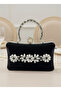 Black Pearl and Crystal Embroidered Glitter Satin Evening Dress Bag - 3