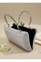 Silver Grey Pearl and Crystal Embroidered Glitter Satin Evening Dress Bag Wedding Engagement Graduation - 6