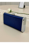 Navy Blue Full Metal Frame and Crystal Embroidered Glitter Satin Evening Dress Bag - 6
