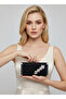 Black Complete Metal Frame and Crystal Embroidered Glitter Satin Evening Dress Bag