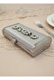 Silver Gray Complete Metal Frame and Crystal Embroidered Glitter Satin Evening Dress Bag - 2
