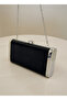 Black Complete Metal Frame and Crystal Embroidered Glitter Satin Evening Dress Bag - 2
