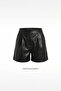 Women's Black High Waist Black Faux Leather Shorts New Year - 3