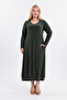 Stylish & Elegant Long Length Stretch Fabric Stretchy Sendy Fabric Square Pocket Long Sleeve Crew Neck Dress 5031