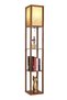 LED Shelf Floor Lamp Asian Wooden Frame with Storage Shelves (Brown)