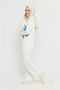Women's Denim Detailed Pearl Embroidery Knitwear Jacket Pants Set - 2