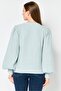Women Scalloped Neck Knitted Sweater, Light Blue - 2