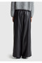 Women's Black Elastic Waist Drawstring Wide Leg Pants - 3