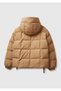 Women's Light Brown down Jacket with Hooded Zippers and Elastic Sleeves - 4