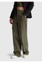 Women's khaki cotton blend wide leg velvet pants with elastic back and pockets