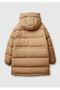 Women's Light Brown down Waist Lace-Up Hooded Long Puffer Coat - 4