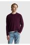 Men's Dark Brown Cotton and Wool Blend Rib Detailed Crew Neck Sweater