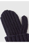 Boys' Navy Blue Wool and Viscose Blend Ribbed Gloves with Logo Label - 2
