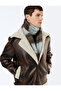 Plush Collar Long Sleeve Pocket Detail Zippered Winter Faux Leather Jacket - 3