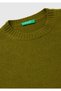 Women's Khaki Green Wool Blend Wide Bottom Crew Neck Sweater - 7