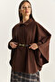 Women's Brown Collared Single Button Detailed Belted Cashmere Poncho 9170 60283812 - 4