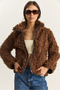 Women's Brown Faux Leather Garni Detailed Lined Short Curly Jacket 2841 60281131