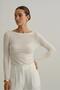 Ecru transparent boat neck modal long sleeve blouse