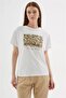 Zero Collar Short Sleeve Printed White Women's T-Shirt 0062-2Y5 - 3