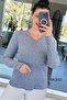 V-Neck Ribbed Knit Yumoş Blouse 6K303