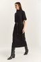Women's Black Half Turtleneck Faux Leather Belted Steel Knitted Midi Dress 11052 60283854 - 5