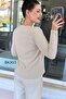 V-Neck Ribbed Knit Yumoş Blouse 6K303 - 2