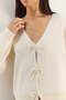 Women's Cream Pearl Bow Accessory V-Neck Knitwear Cardigan Th251070 60283885 - 6