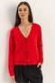 Women's Red Pearl Bow Accessory V-Neck Knitwear Cardigan Th251070 60283885 - 2