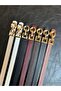 7-Piece Spire Interlocking Ring Pattern Women's Gold Buckle Belt Coat Belt Dress Belt Trouser Belt