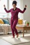 Shirt Collar Front Buttoned Long Sleeve Velvet Women's Pajama Set - 2