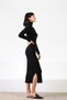 Black Turtleneck Slit Detailed Long Sleeve Striped Patterned Cashmere Women's Knitwear Dress - 7
