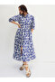 Blue Abstract Printed Waist Tie Midi Dress - 6