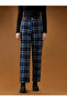Blue Checks Mid Rise Straight Fit Trousers - 2