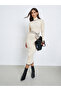 Beige Ribbed Knit Sweater Midi Dress - 2