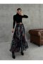 Chiffon Long Lined Printed Taba Belt Detail Skirt
