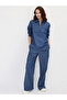 Navy Blue Half Zip Up Denim Top - 5