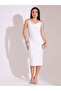 White Cowl Neck Side Slits Lace Bodycon Midi Dress