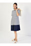 Navy Blue Striped Knit Knee Length Dress - 6