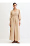 Beige Linen Blend Slit Detail Maxi Dress