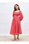 Women Red Smocked Midi Dress - 3