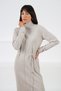 A.Beige Long Sleeve Turtleneck Slit Detailed Women's Knitwear Dress - 5