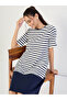 Navy Blue Striped Knit Knee Length Dress - 7