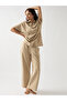 Beige Cotton Short Sleeve Knit T-Shirt - 5